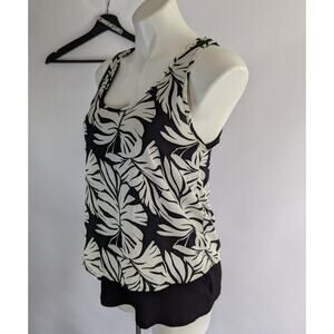 Pleione palm leaf print double layer tank top Sz XS